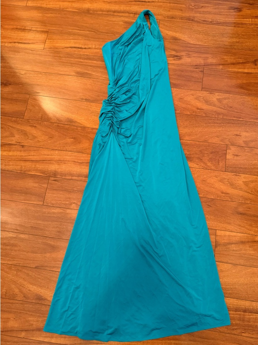 Laundry By Shelli Segal Teal One-Shoulder Evening Gown - Picture 2 of 4
